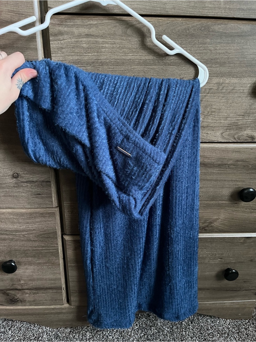 Cozy Ribbed Long Blue Knit Maxi Skirt